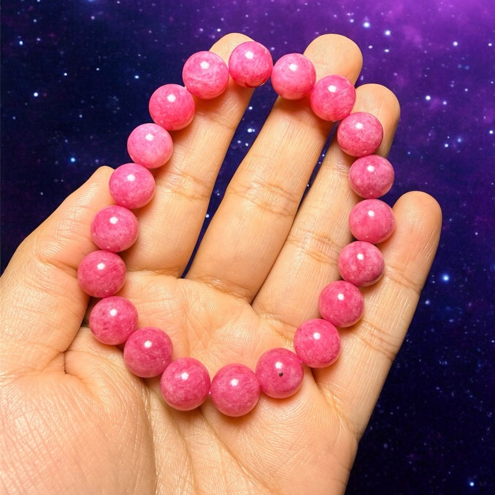 Pink Quartz Bracelet | 10mm Natural Stone Beads | Handmade Stretch Bracelet - Picture 1 of 4